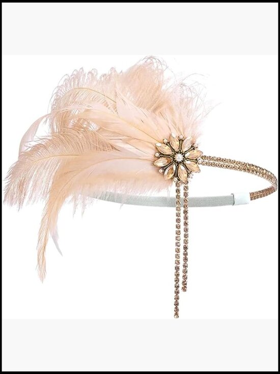 Vintage 1920s Flapper Headpiece Feather Headband Rhinestone Gatsby Hair main image 4